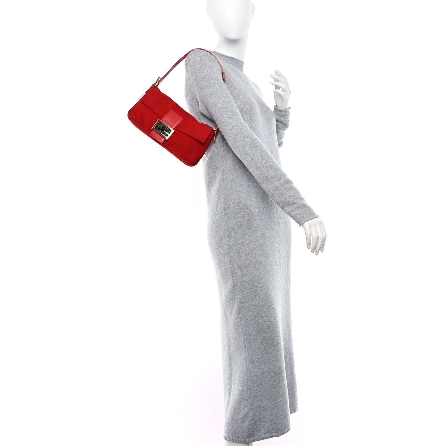 Fendi Suede Baguette Red 2 of 12