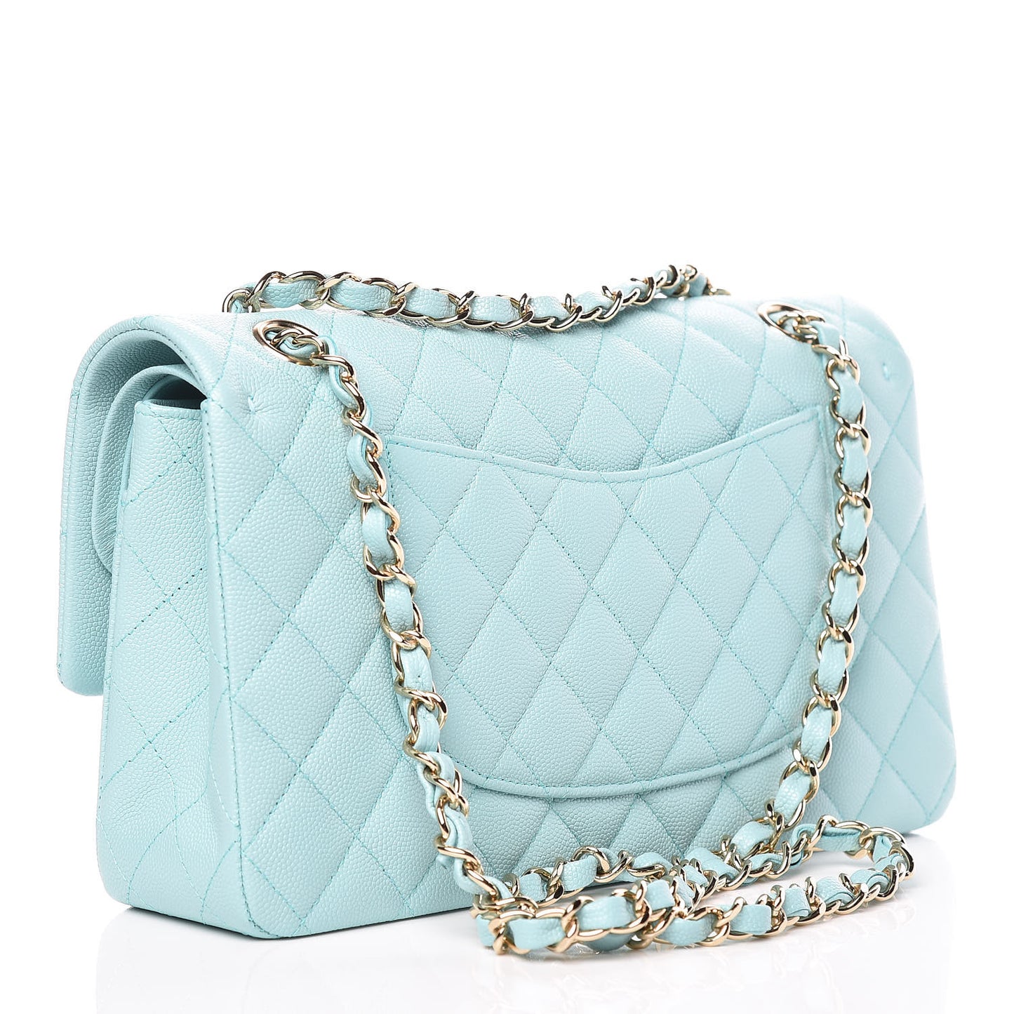 Caviar Quilted Medium Double Flap Light Blue