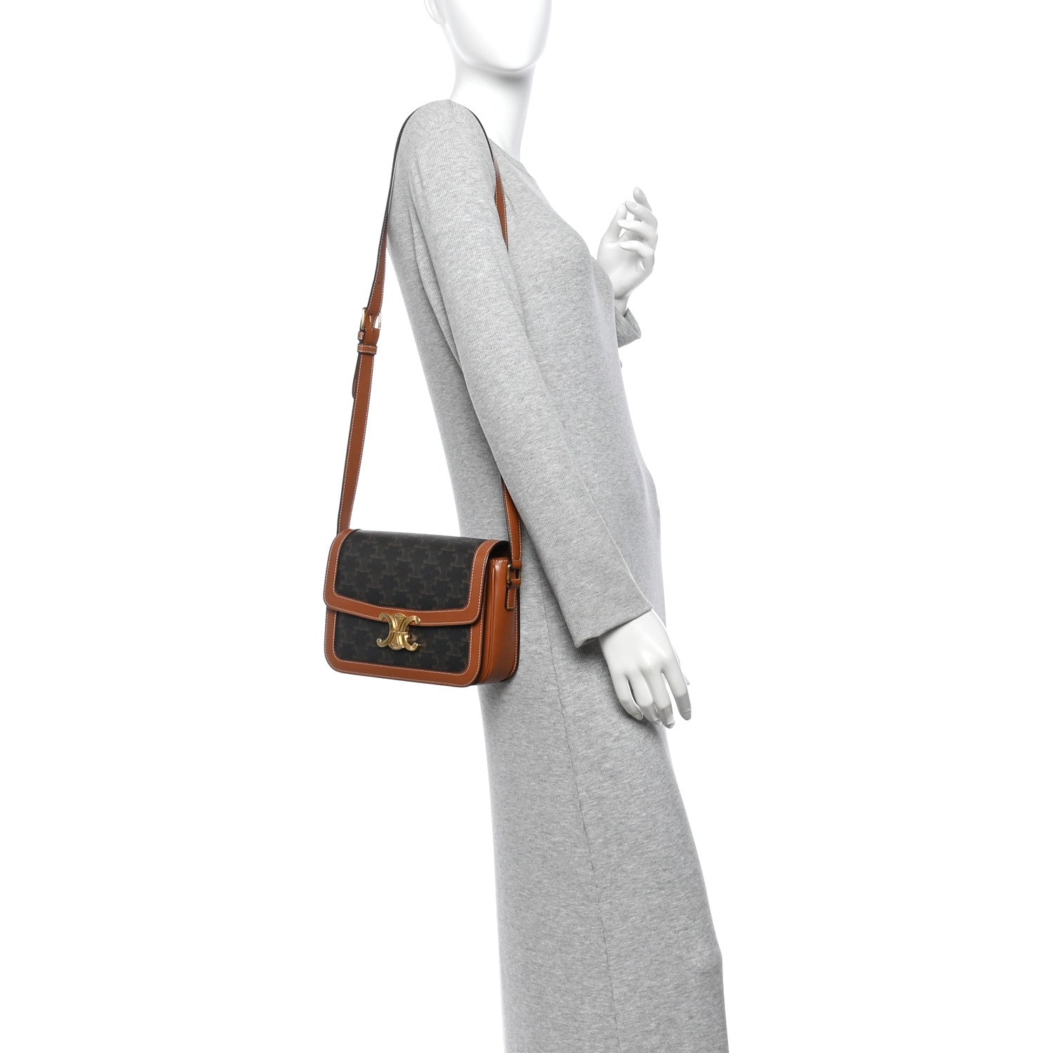 Celine Triomphe Canvas Calfskin Medium Triomphe Bag Tan 2 of 13