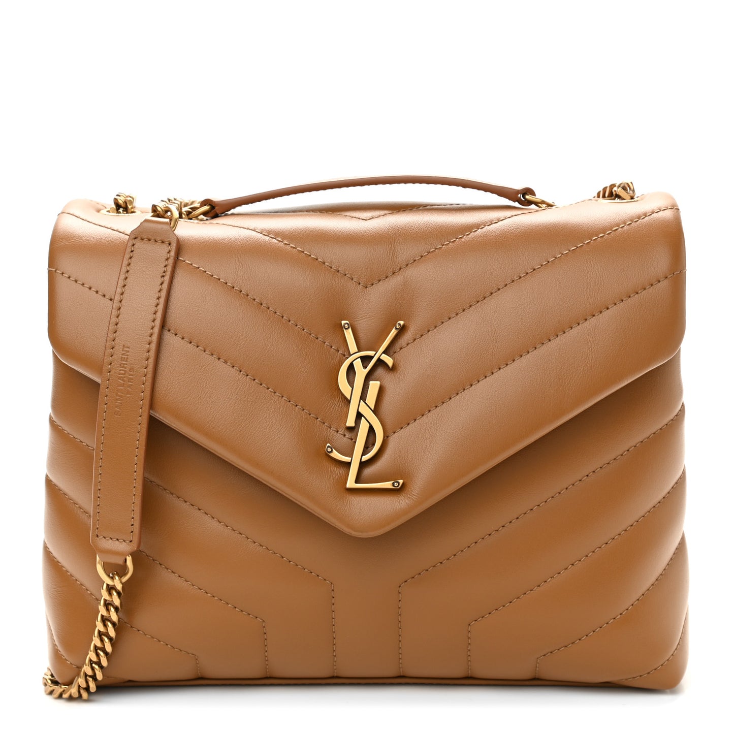 Calfskin Y Quilted Monogram Small Loulou Chain Satchel Dark Natural