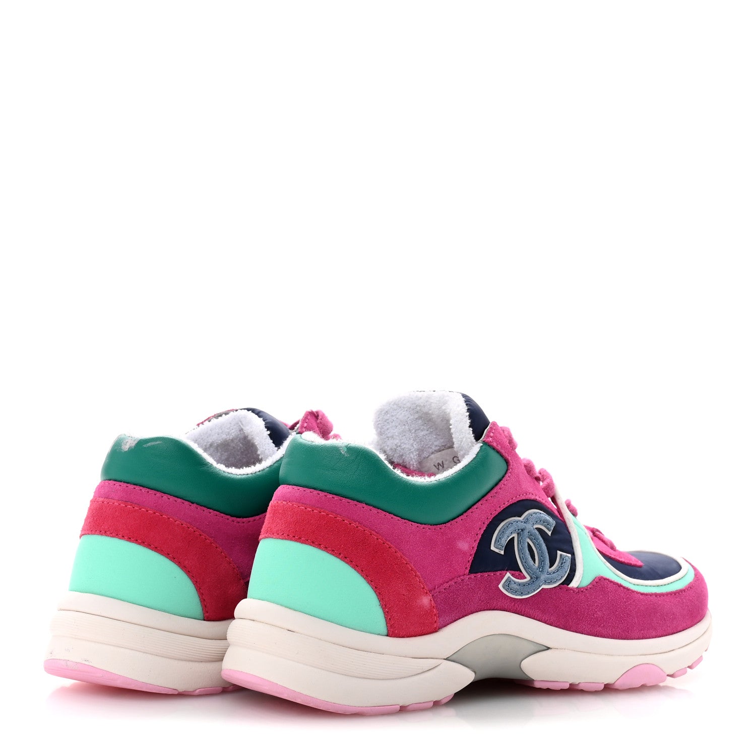 Chanel Nylon Calfskin Suede CC Sneakers 35 Pink Green 5 of 9