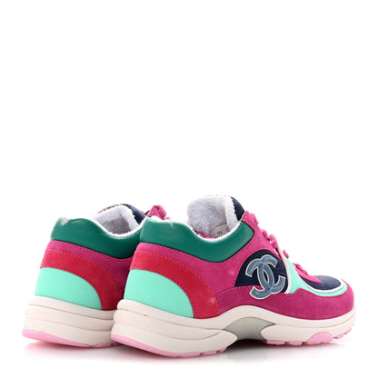 Chanel Nylon Calfskin Suede CC Sneakers 35 Pink Green 5 of 9