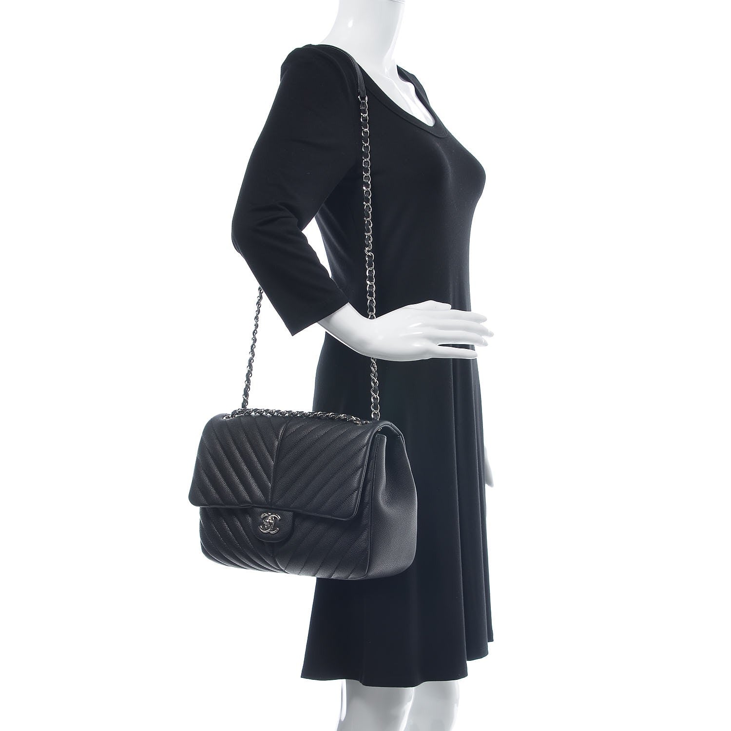 Chanel Caviar Chevron Quilted Large Puffy CC Flap Black 2 of 8