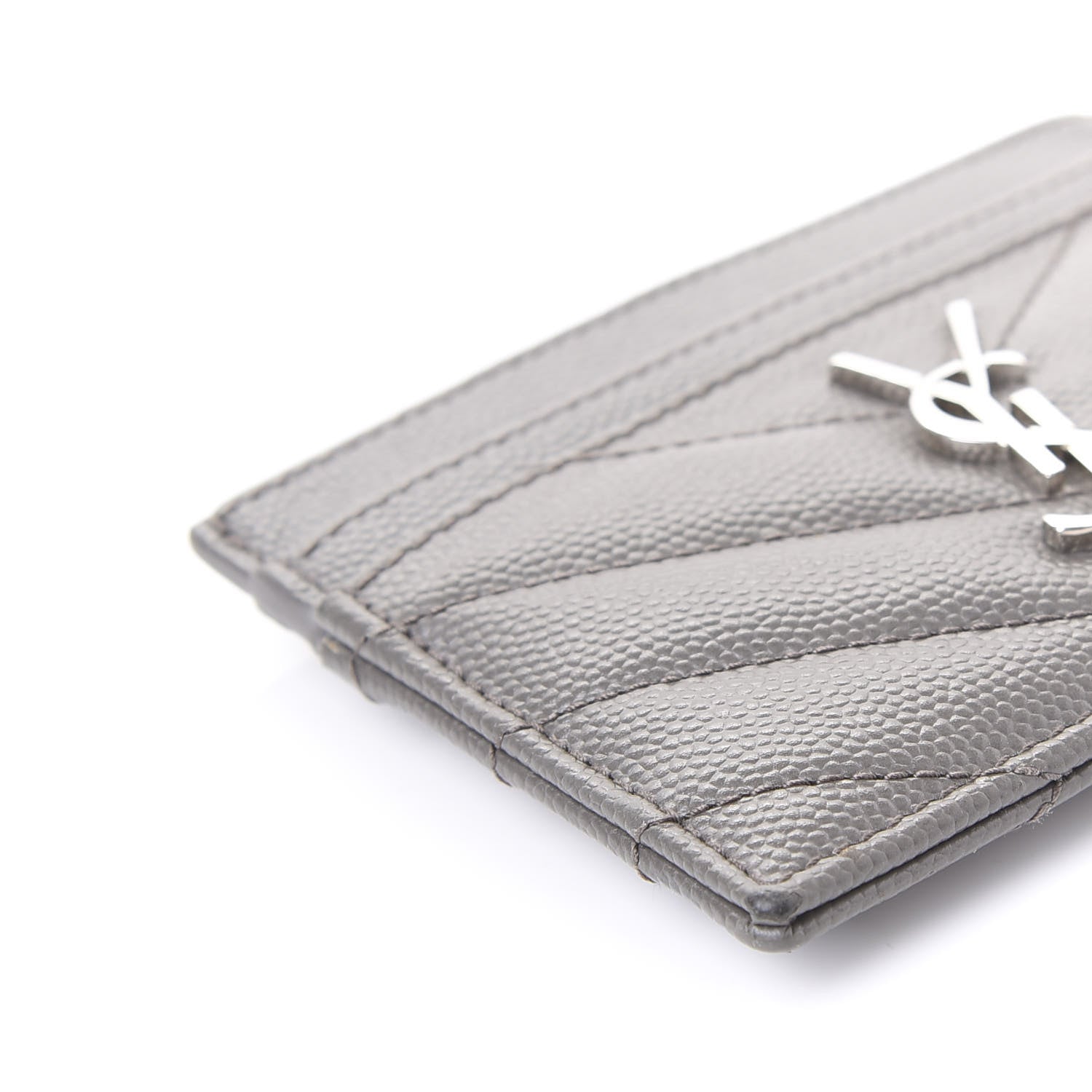 Saint Laurent Grain De Poudre Matelasse Chevron Monogram Credit Card Case Coal 5 of 10