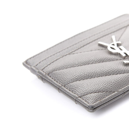 Saint Laurent Grain De Poudre Matelasse Chevron Monogram Credit Card Case Coal 5 of 10