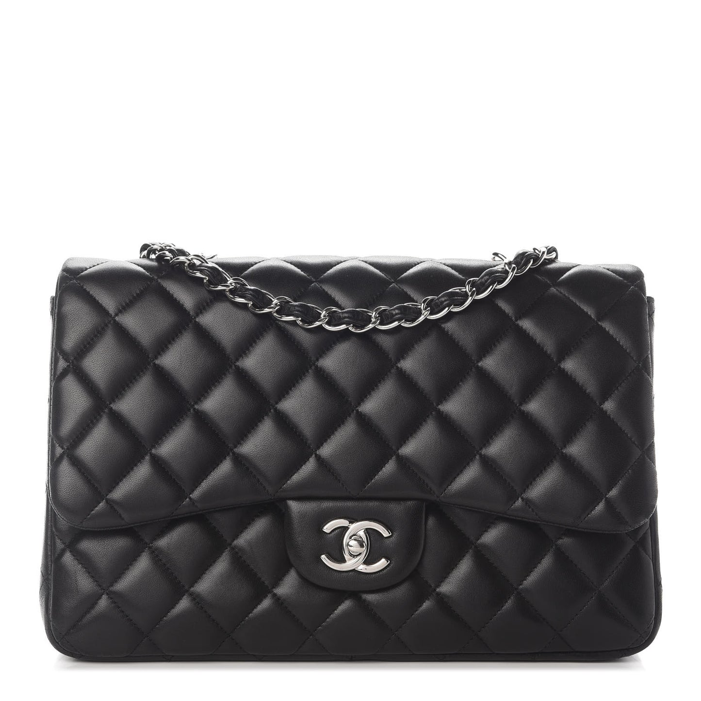 Lambskin Quilted Jumbo Single Flap Black