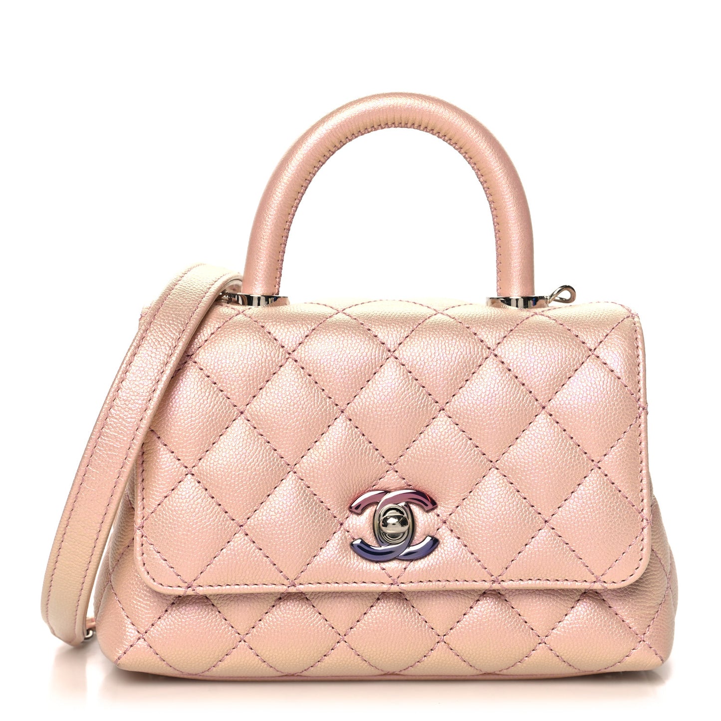 Iridescent Caviar Quilted Extra Mini Coco Handle Flap Light Pink