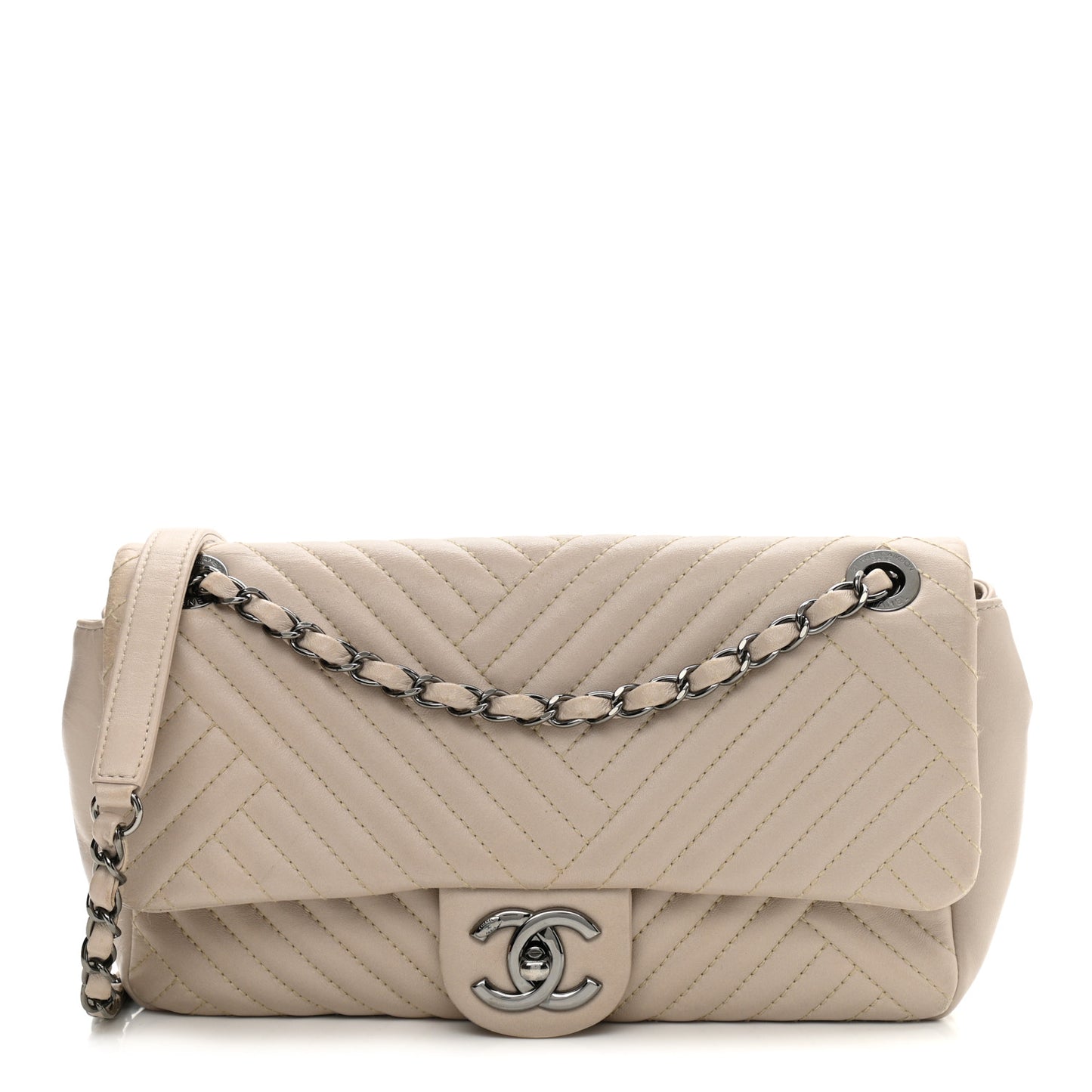 Lambskin Quilted Medium CC Crossing Flap Beige