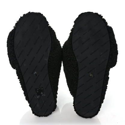 Balenciaga Faux Shearling Drapy Slide Sandals 39.5 Black 5 of 7