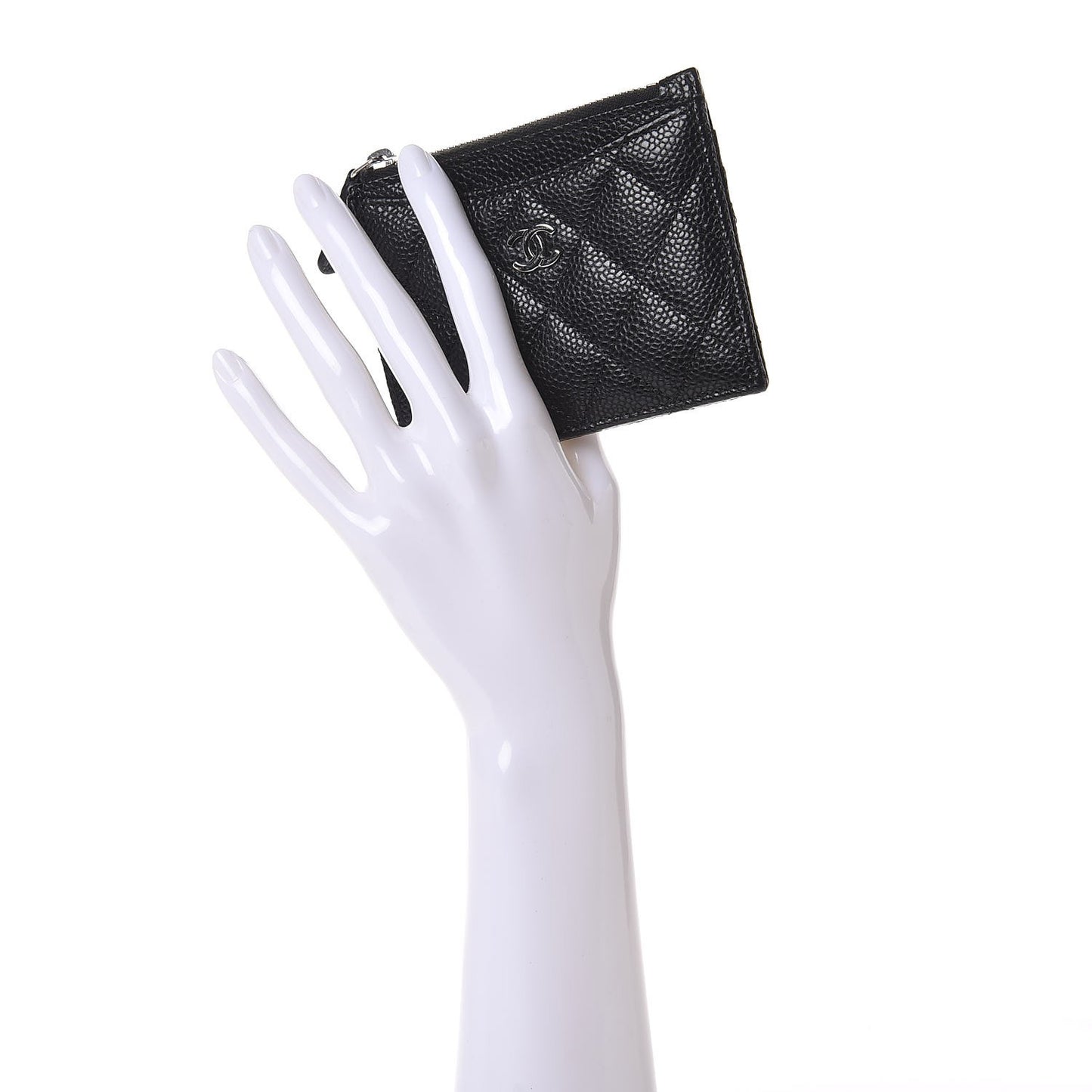 Caviar Quilted CC Zip Card Holder Black