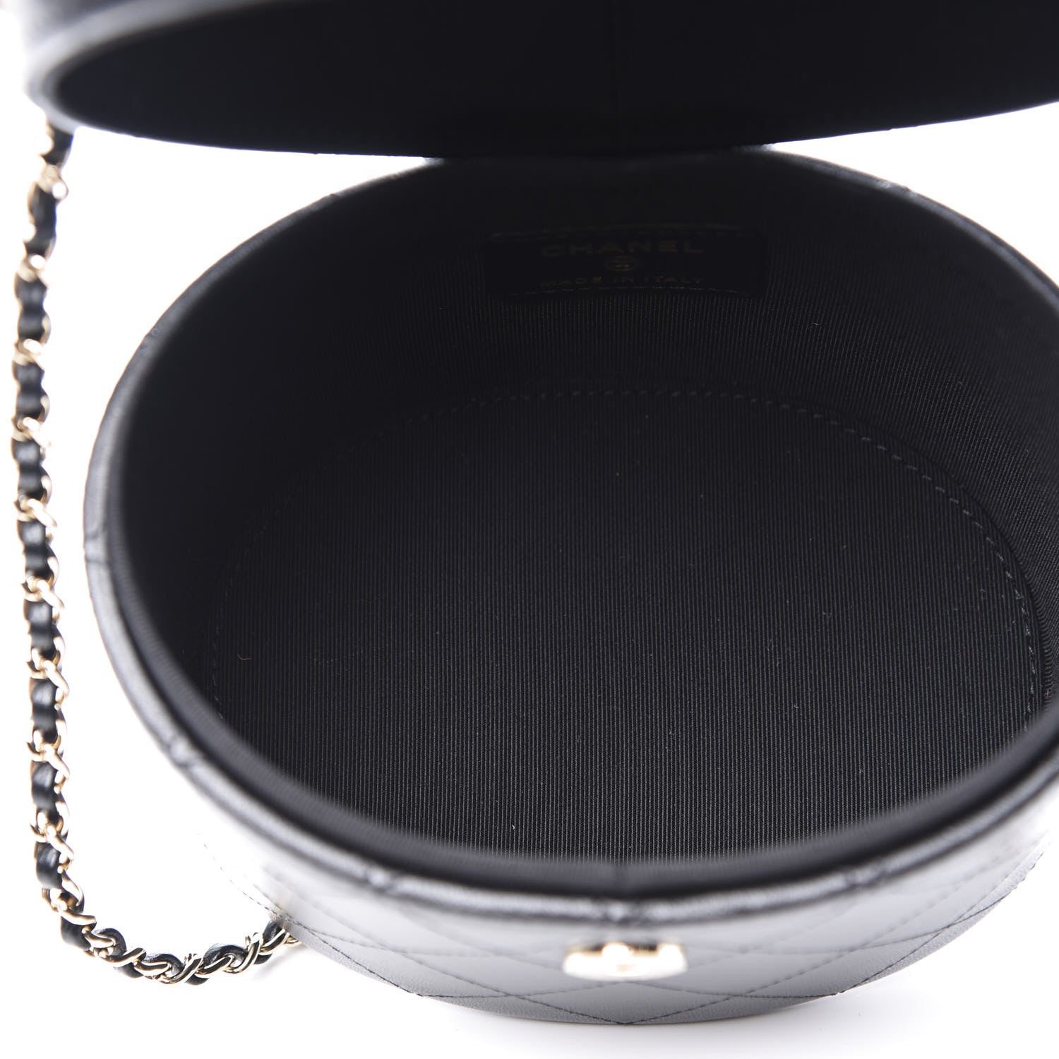 Chanel Lambskin Quilted Round Vanity Case With Chain Black 4 of 10