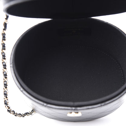 Chanel Lambskin Quilted Round Vanity Case With Chain Black 4 of 10