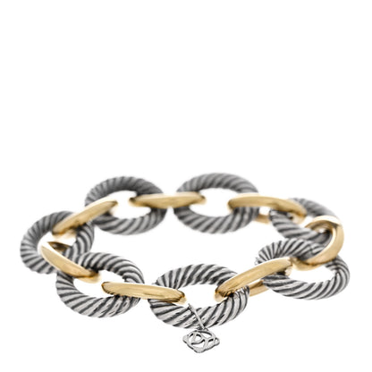 David Yurman Sterling Silver 18K Yellow Gold 18mm Extra Large Oval Link Bracelet 2 of 4