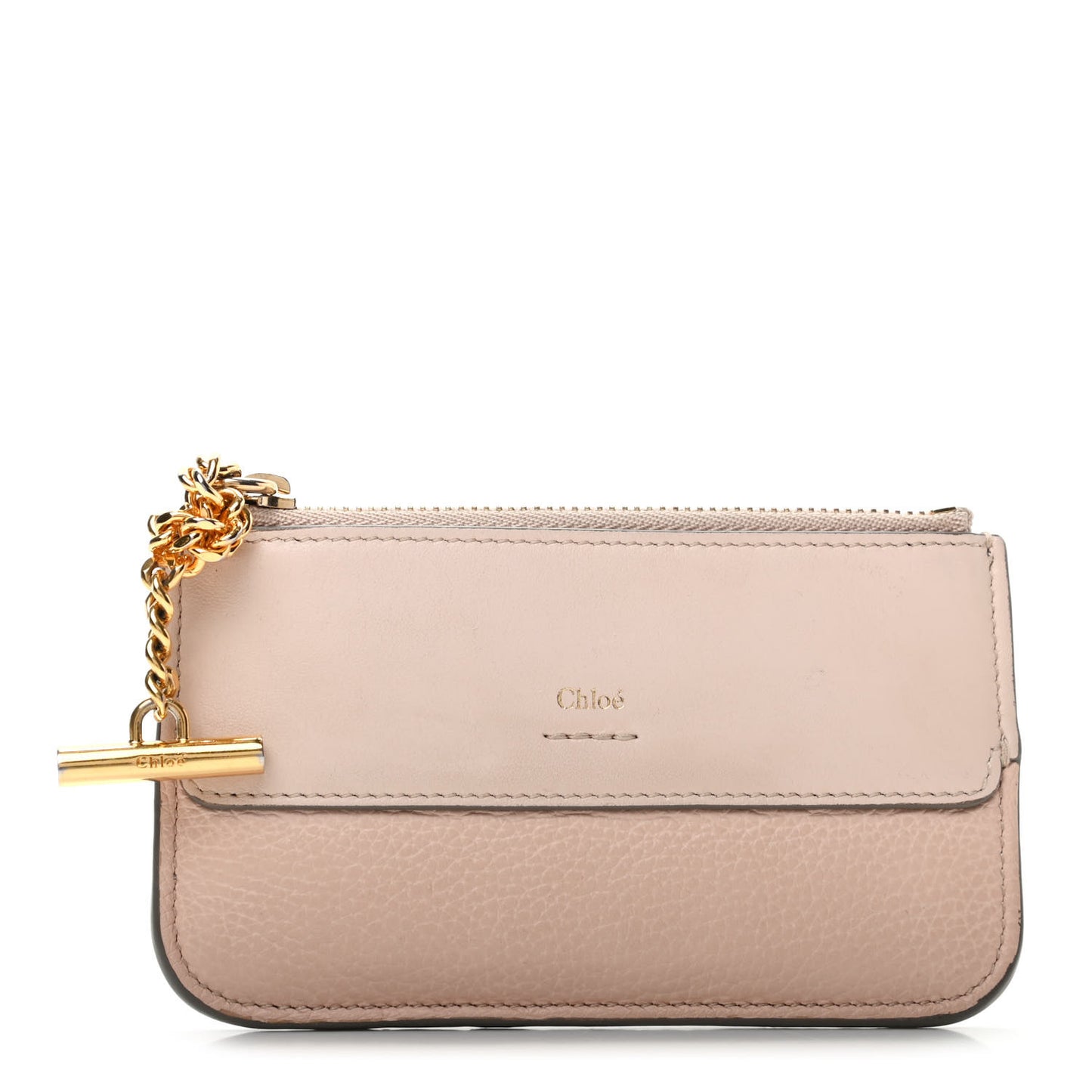 Grained Calfskin Drew Card Holder Cement Pink