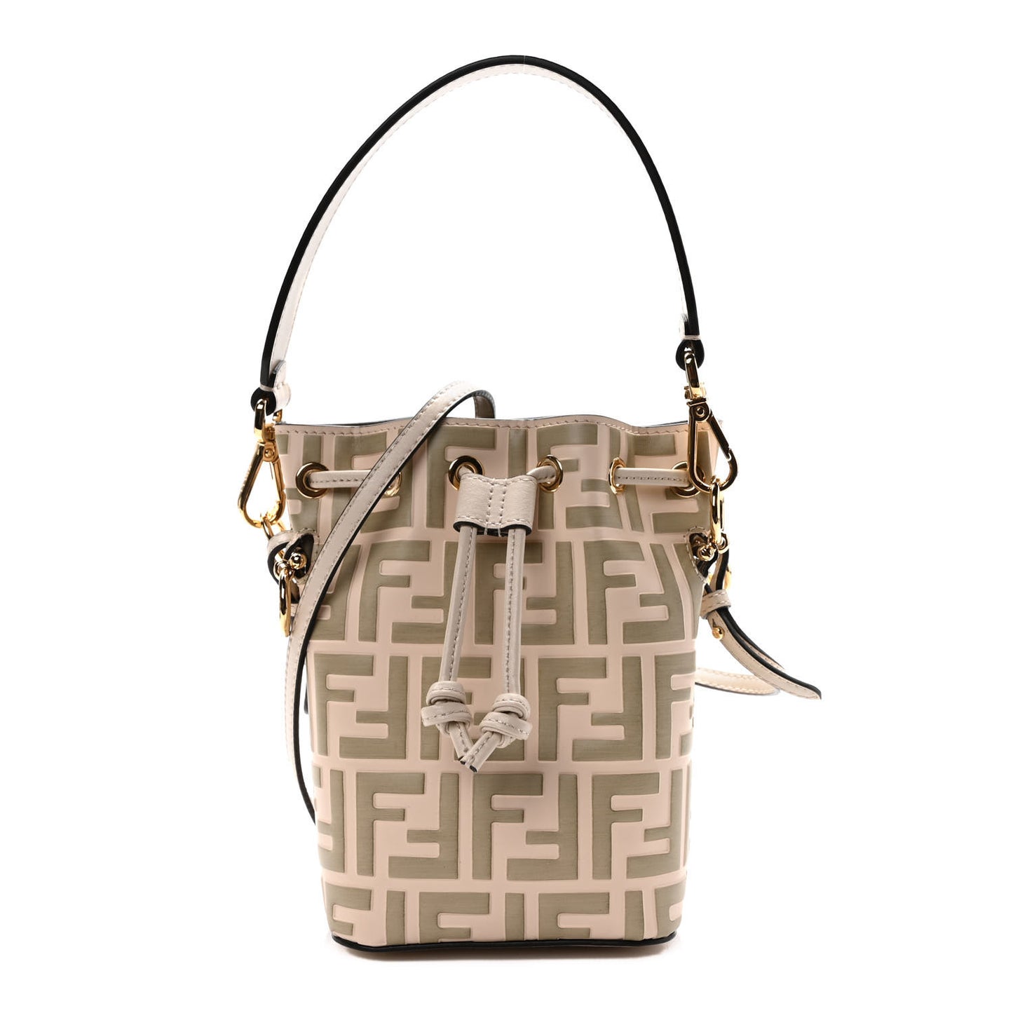 Vitello Liberty F is Fendi Bi-Color FF 1974 Embossed Mini Mon Tresor Bucket Bag Camelia Mandorlo