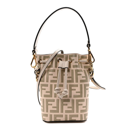 Fendi Vitello Liberty F is Fendi Bi-Color FF 1974 Embossed Mini Mon Tresor Bucket Bag Camelia Mandorlo 1 of 9