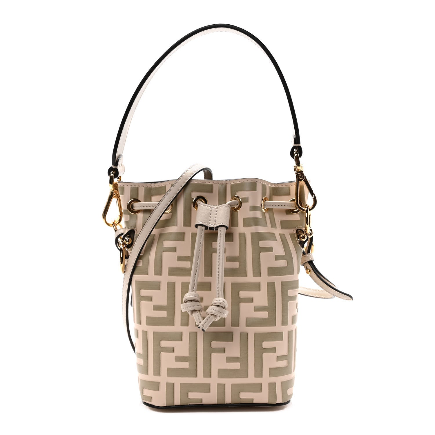 Fendi Vitello Liberty F is Fendi Bi-Color FF 1974 Embossed Mini Mon Tresor Bucket Bag Camelia Mandorlo 1 of 9