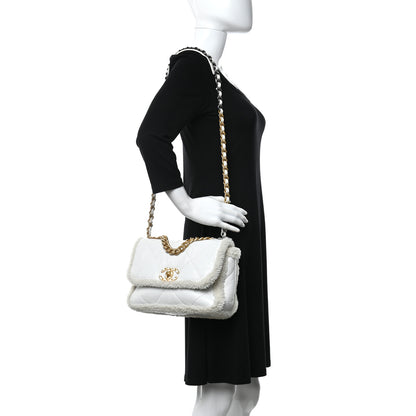 Chanel Crumpled Calfskin Shearling Sheepskin Medium Chanel 19 Flap White 2 of 10