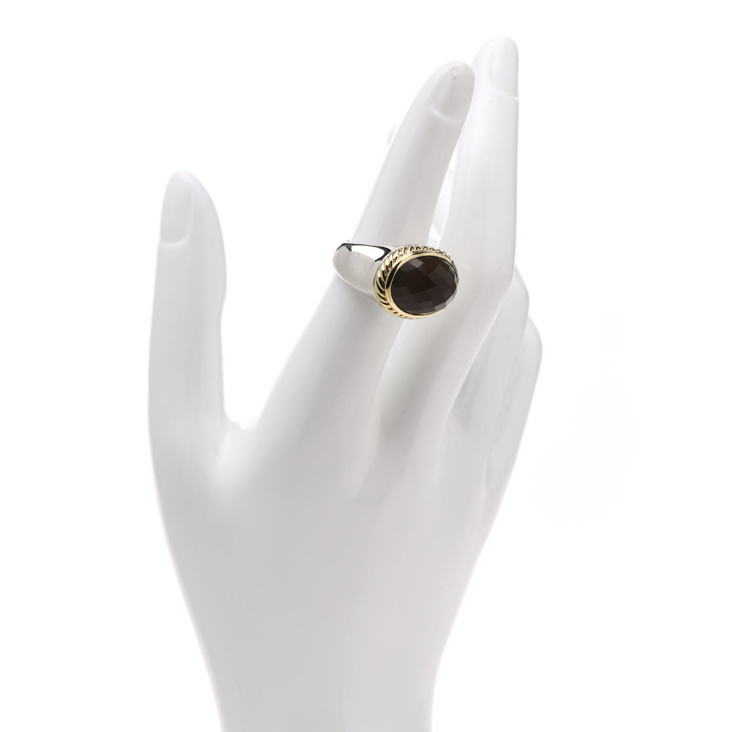 Sterling Silver 18K Yellow Gold Smoky Quartz Cable Ring 54 6.75