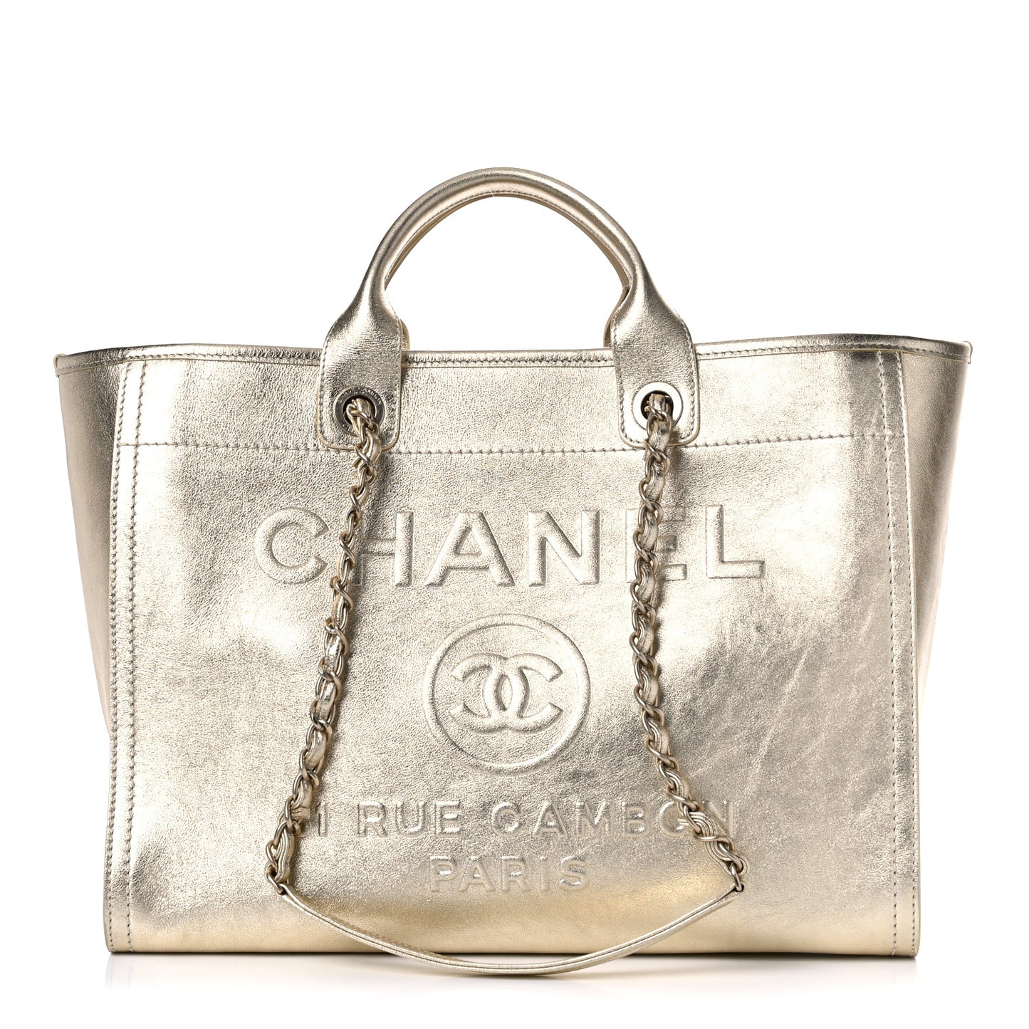 Metallic Calfskin Medium Deauville Tote Gold