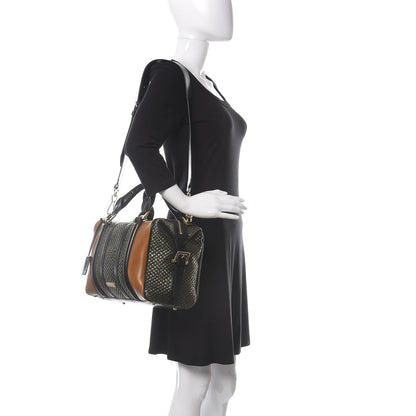 Burberry Calfskin Raffia Prorsum Bowling Bag Green Brown 2 of 16