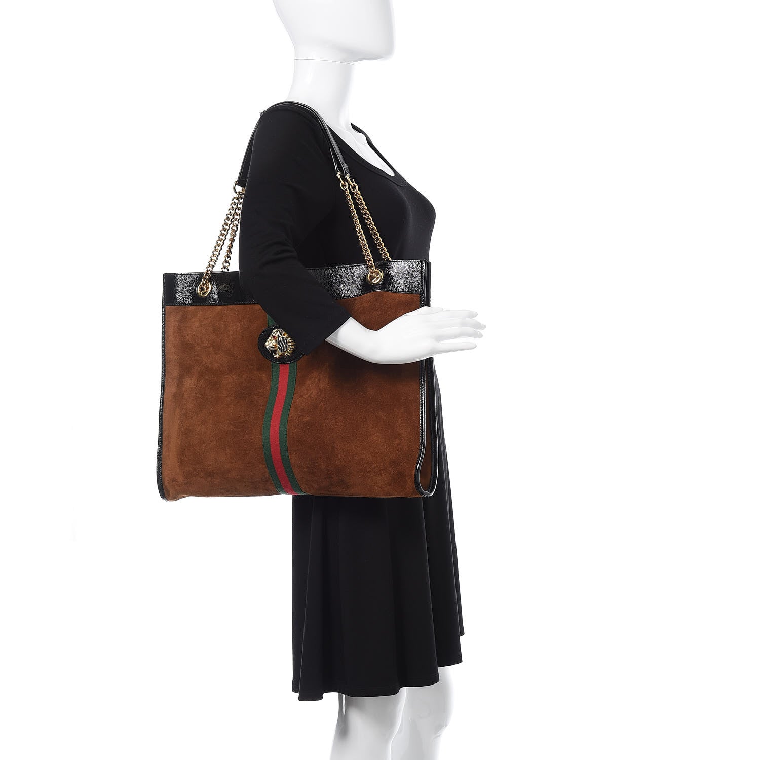 Gucci Suede Patent Large Rajah Chain Tote Nocciola Black 2 of 11