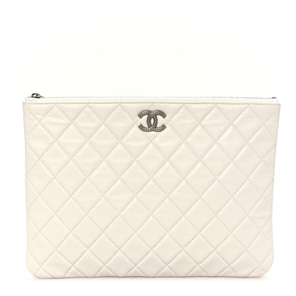Chanel Lambskin Quilted Studded CC Medium Cosmetic Case White 1 of 8