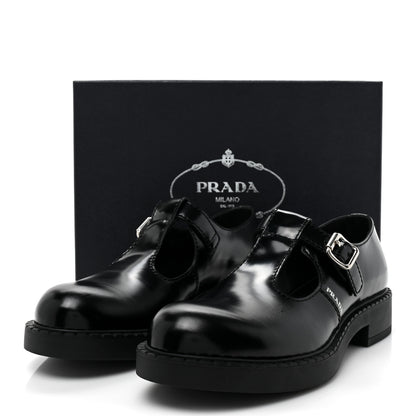 Prada Spazzolato Mary Jane T Strap 40mm Loafers 10.5 Black 10 of 10