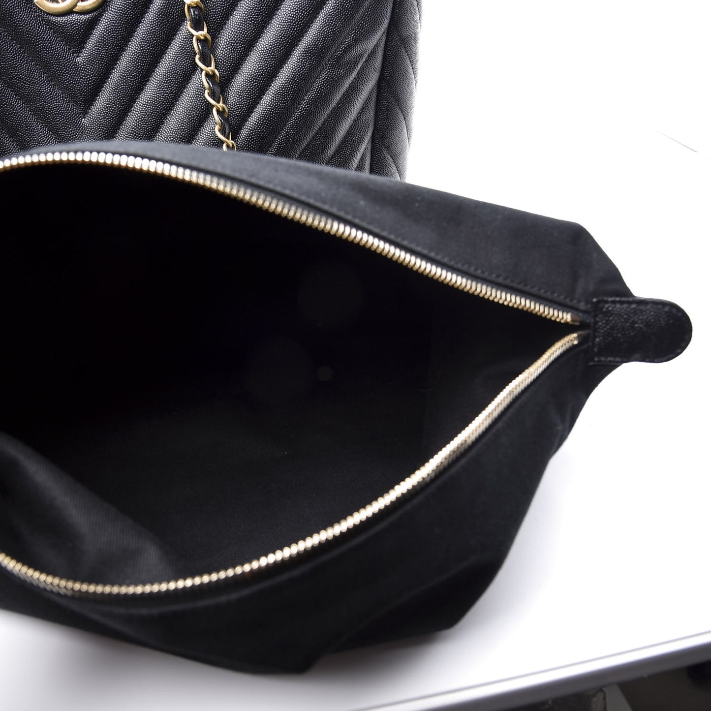 Caviar Chevron Quilted Coco Handle Shopping Tote Black