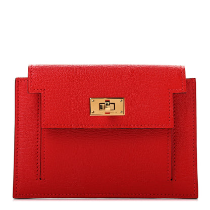 Hermes Chevre Mysore Kelly Pocket Compact Wallet Rouge de Coeur 1 of 7