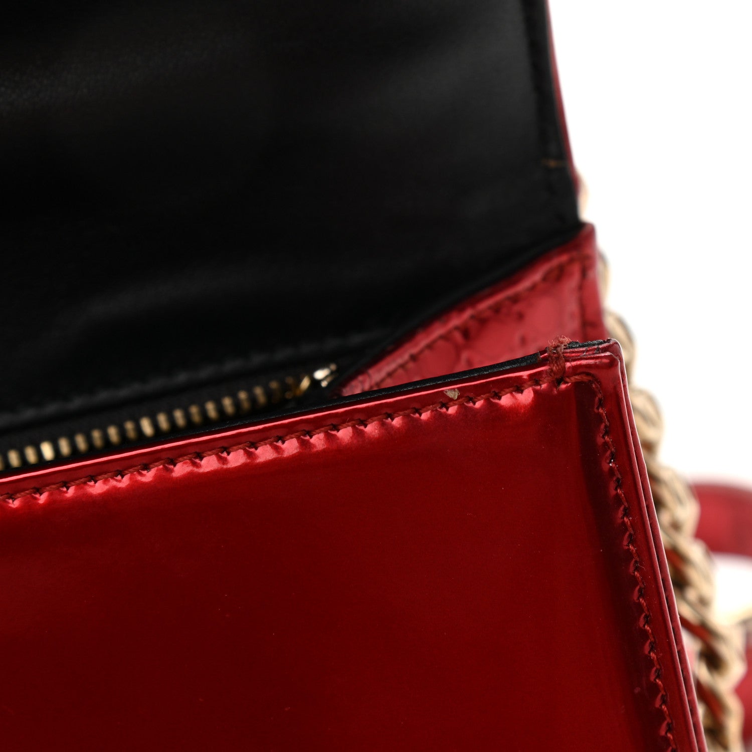 Christian Dior Metallic Patent Micro-Cannage Small Diorama Flap Bag Red 9 of 11