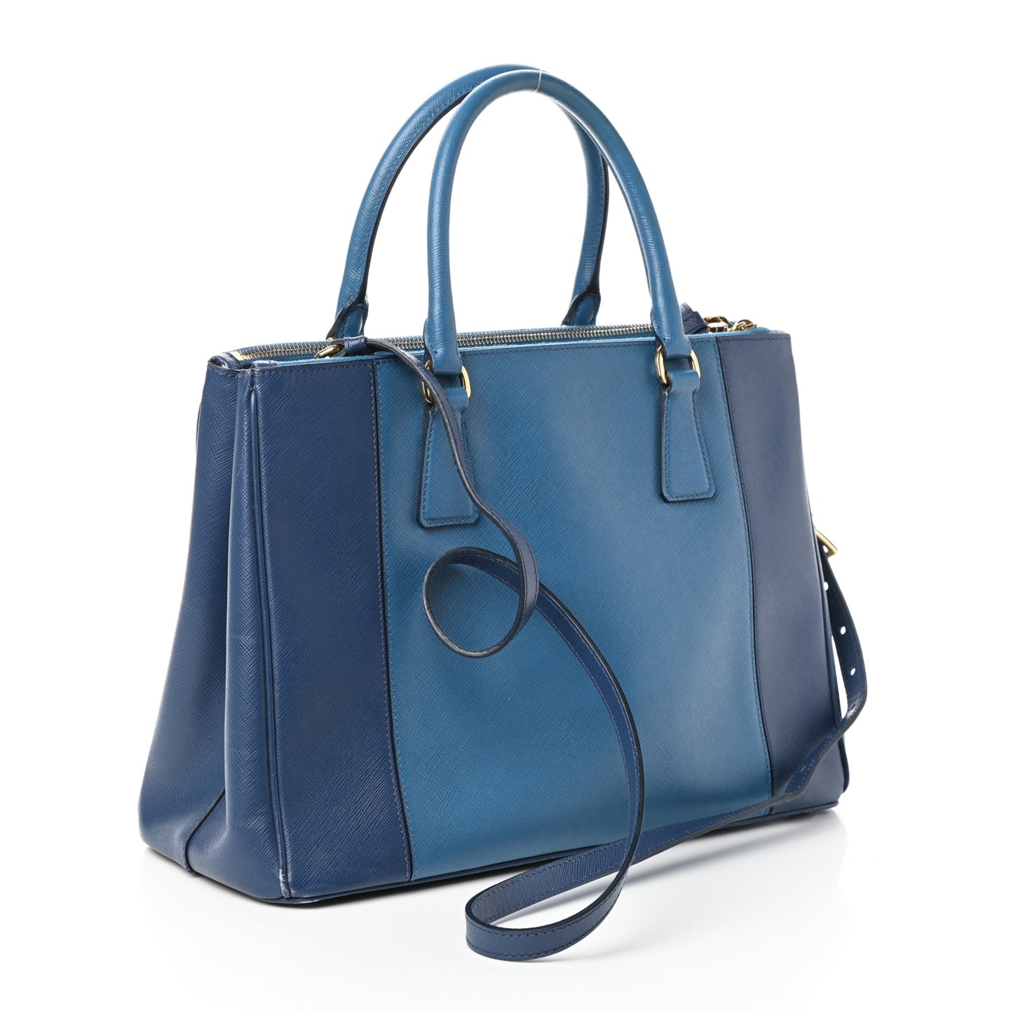 Saffiano Lux Colorblock Medium Galleria Double Zip Tote Bluette Cobalto