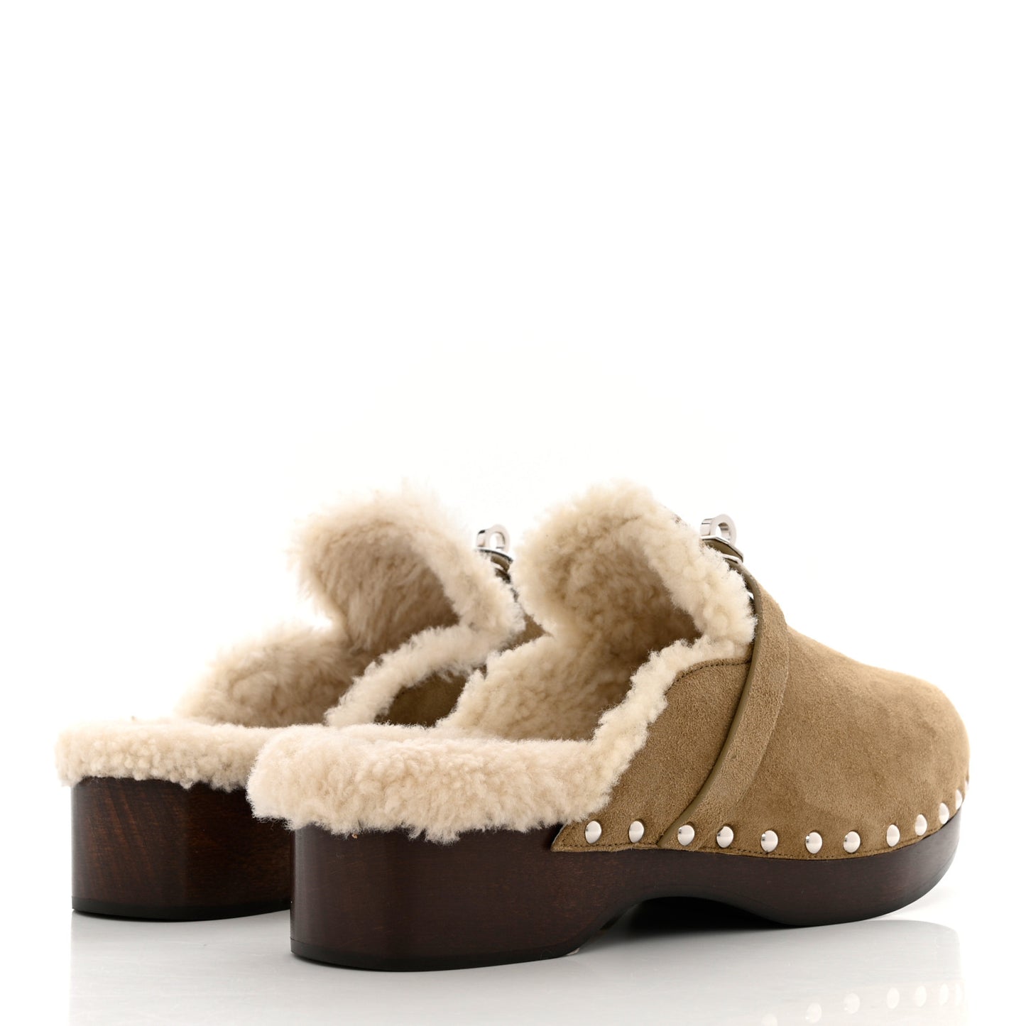 Suede Goatskin Woolskin Carlotta Mules 37 Beige Gobi