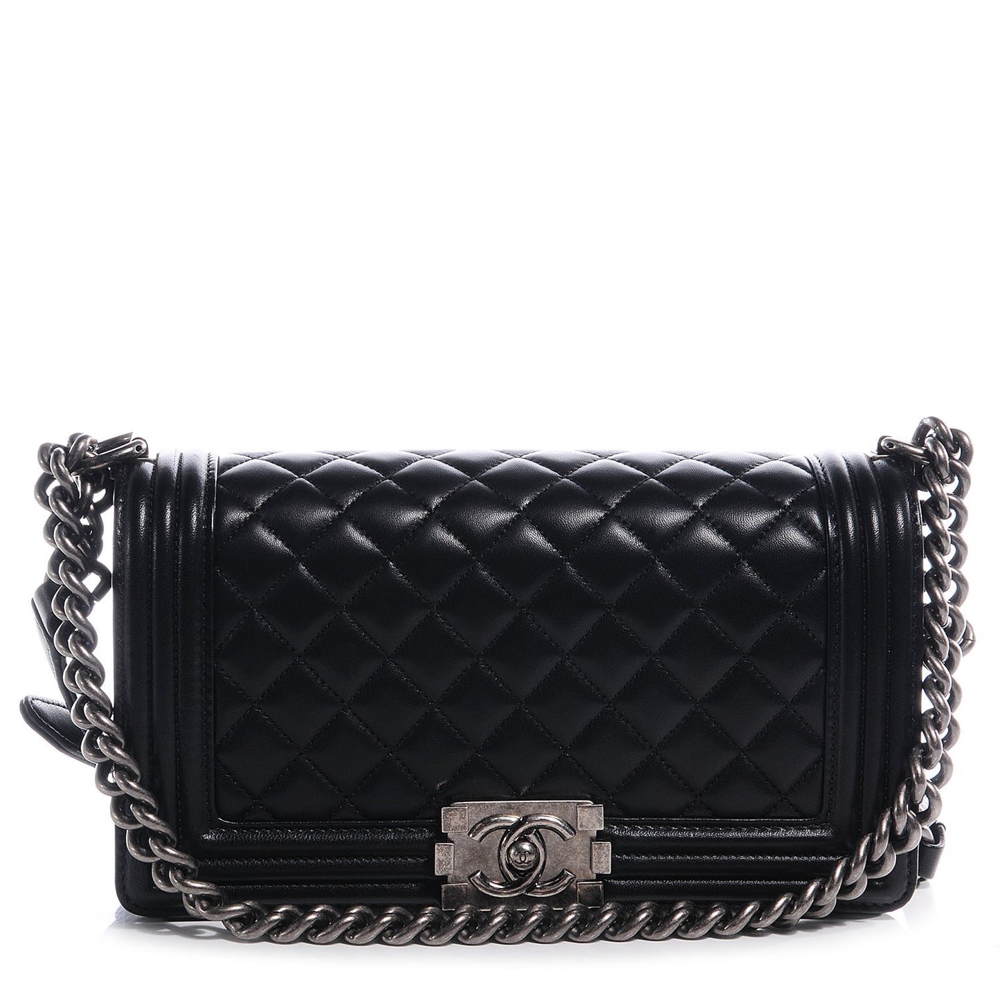 Lambskin Quilted Medium Boy Flap Black