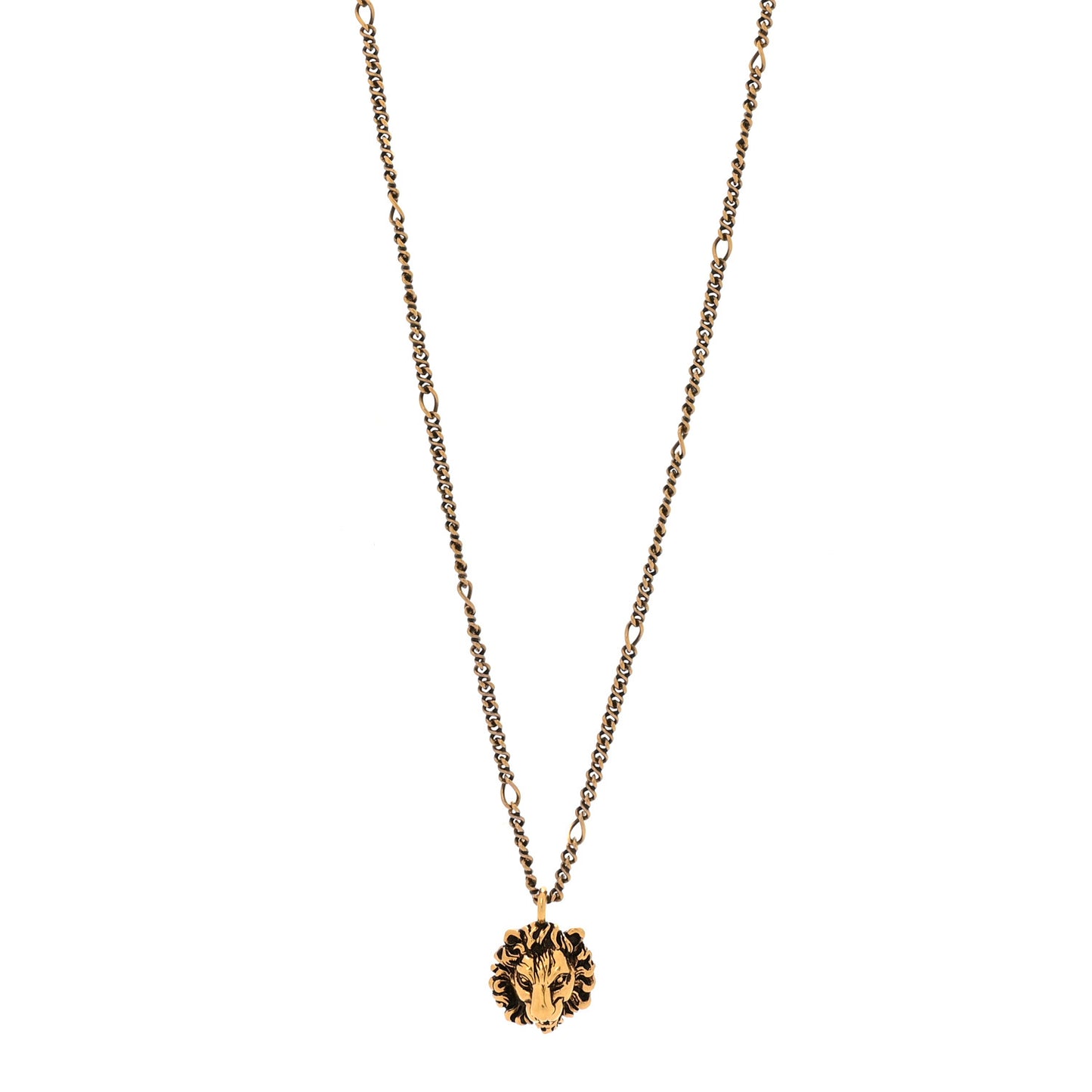 Metal Pearl Crystal Lion Head Necklace Aged Gold Multicolor