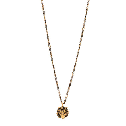 Gucci Metal Pearl Crystal Lion Head Necklace Aged Gold Multicolor 1 of 6