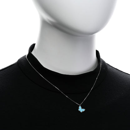 Van Cleef & Arpels 18K White Gold Turquoise Sweet Alhambra Butterfly Pendant Necklace 2 of 5