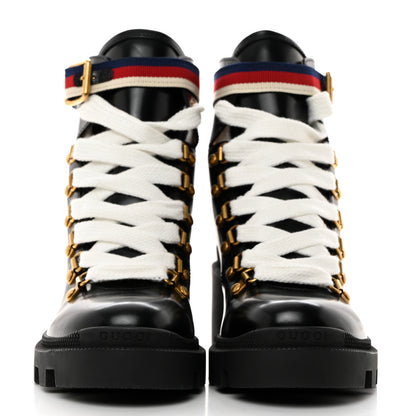 Gucci Calfskin Sylvie Web Womens Lace Up Combat Boots 36.5 Black 2 of 9