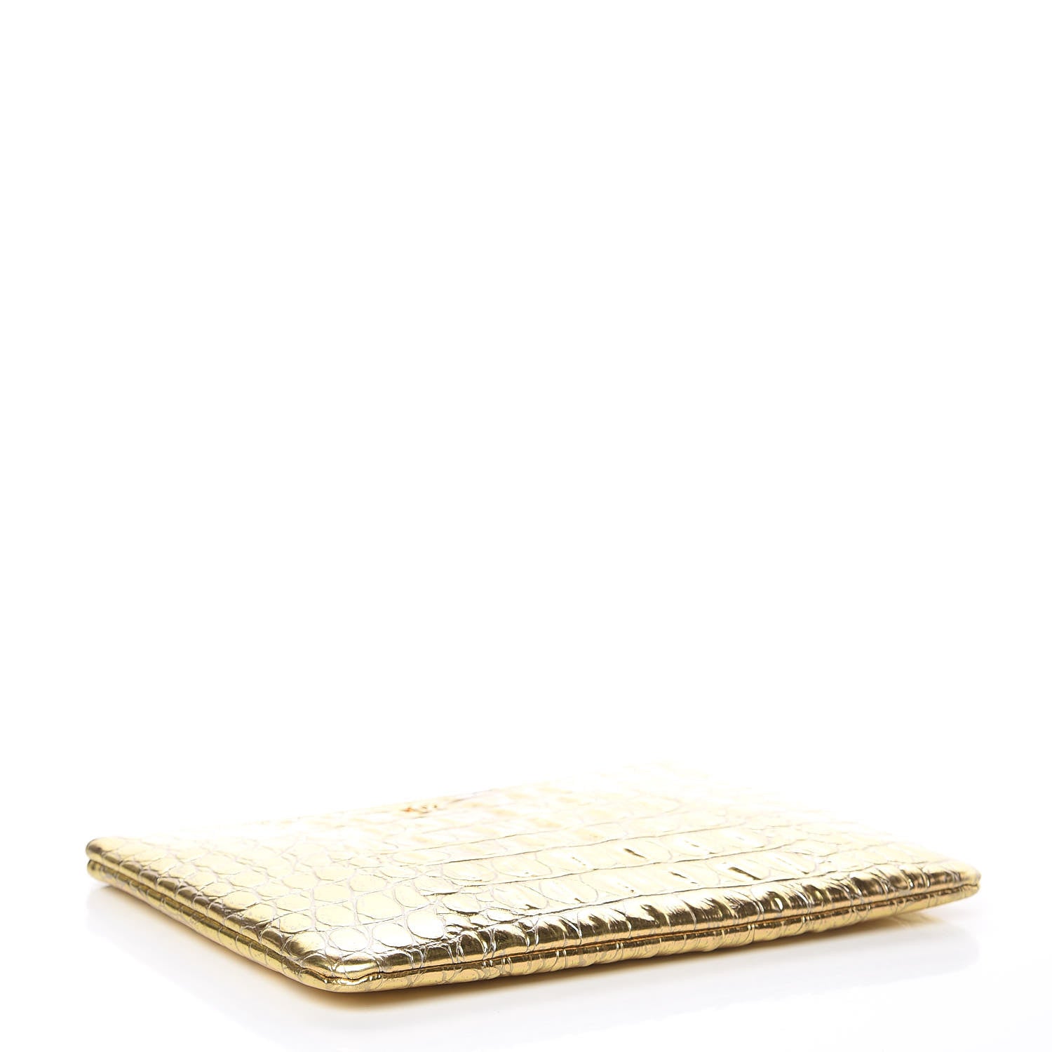 Chanel Metallic Calfskin Crocodile Embossed Medium Cocodile Cosmetic Case Gold 4 of 8