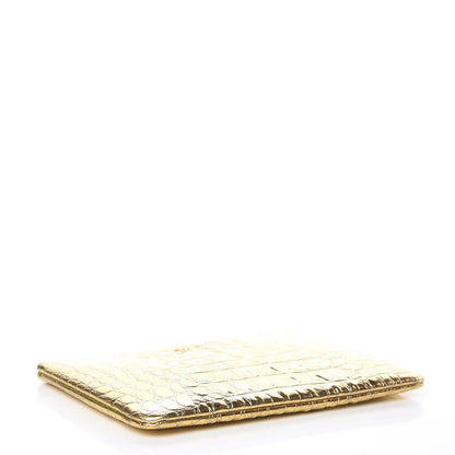 Chanel Metallic Calfskin Crocodile Embossed Medium Cocodile Cosmetic Case Gold 4 of 8