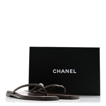 Chanel Goatskin Times Square Thong Sandals 39 Brown 10 of 10