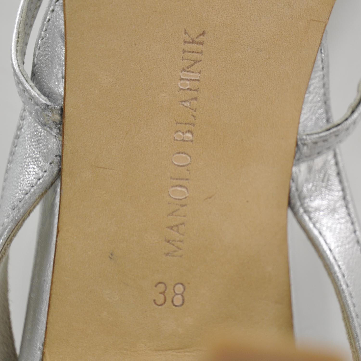 FASHIONPHILE MANOLOBLAHNIKLeatherStrappySandals38Silver 7 of 8