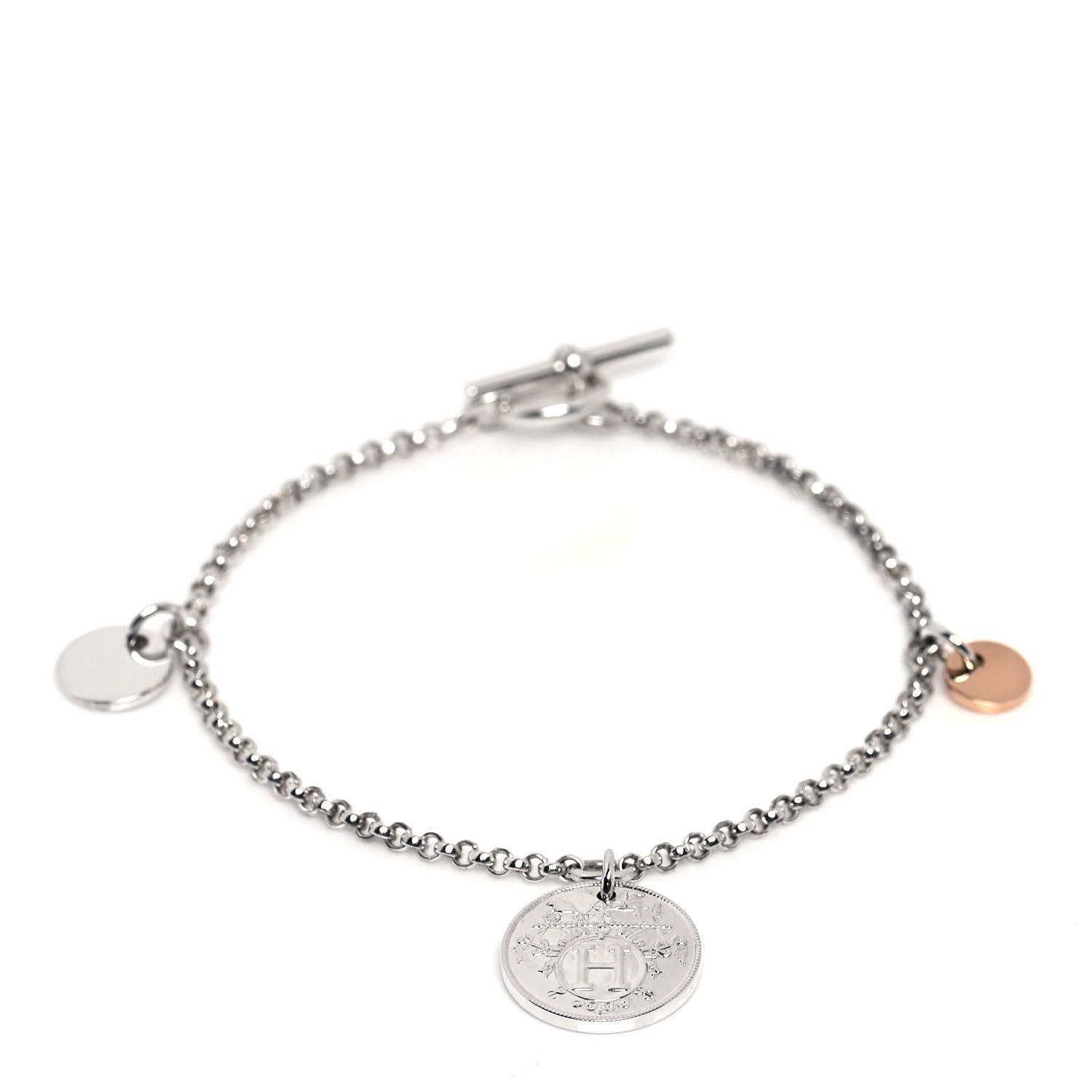 Hermes Sterling Silver 18K Rose Gold PM Ex-Libris Bracelet SH 1 of 5