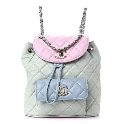 Chanel Goatskin Quilted Duma Drawstring Backpack Green Blue Pink 1 of 11