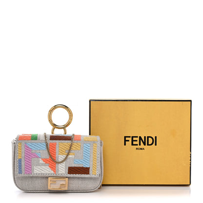 Fendi Kuban Canvas FF Embroidered Nano Baguette Charm Grezzo Multicolor 10 of 10
