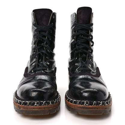 Chanel Patent Lace Up Chain Boots 40 Black 2 of 9