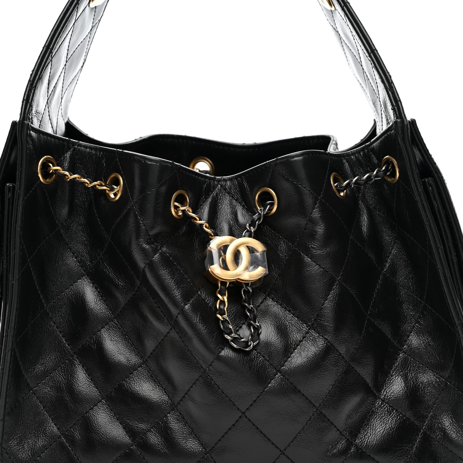 Chanel Shiny Crumpled Calfskin Quilted Small Chanel 25 Handbag Black 8 of 16