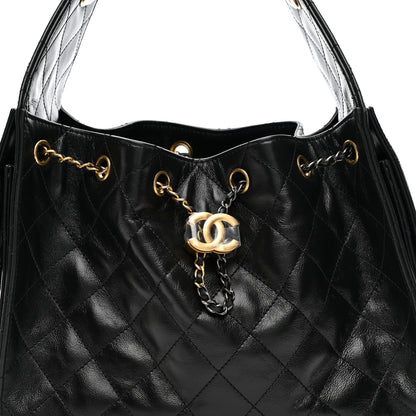 Chanel Shiny Crumpled Calfskin Quilted Small Chanel 25 Handbag Black 8 of 16