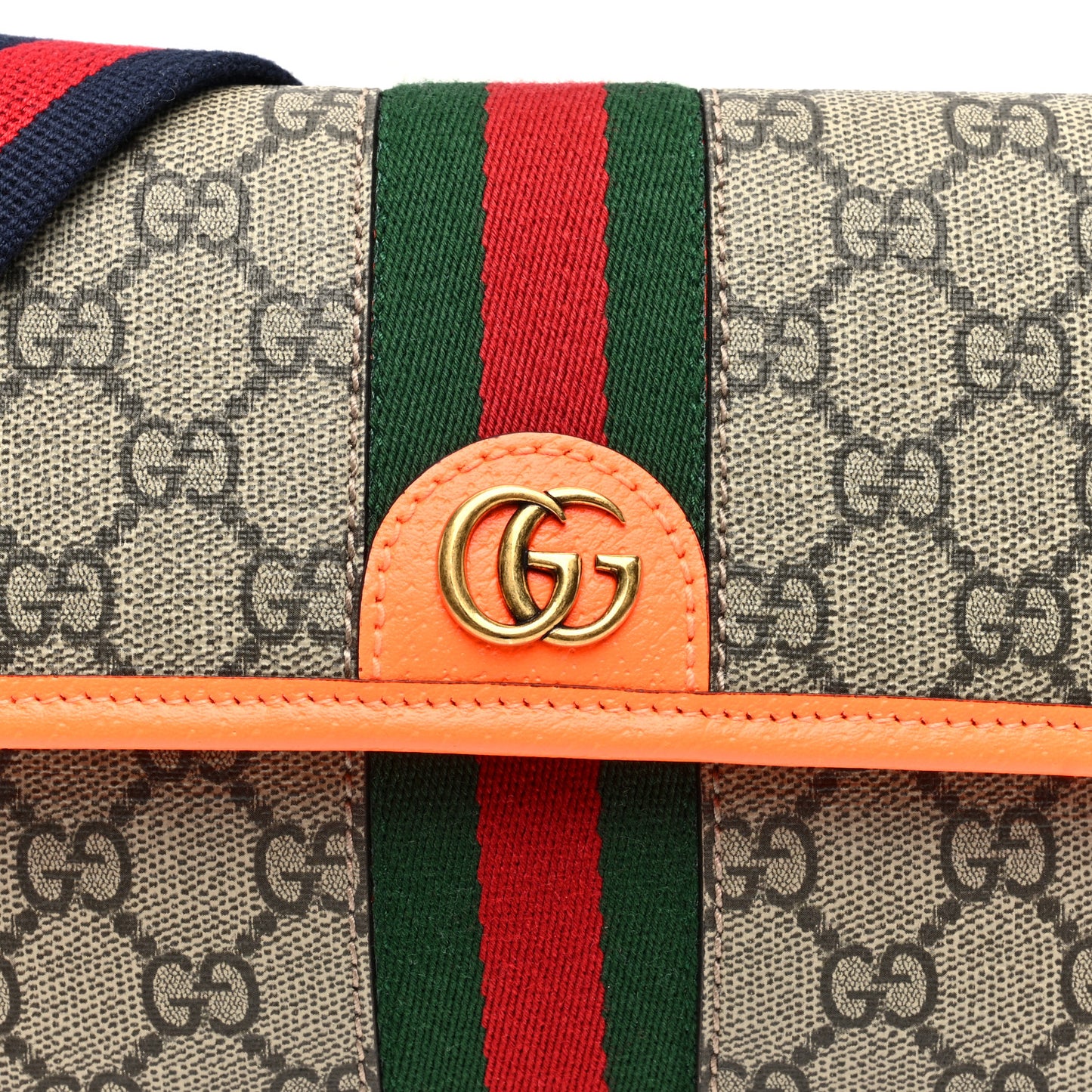 GG Supreme Monogram Web Small Ophidia Belt Bag Beige Ebony Orange