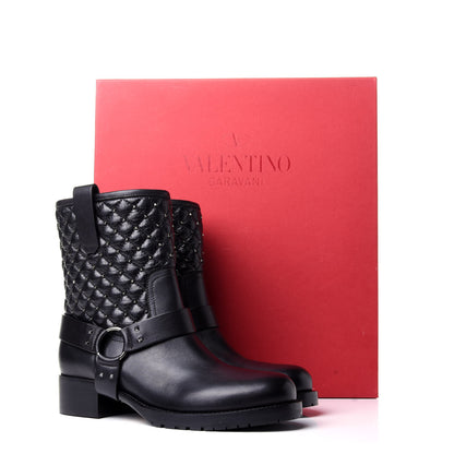 Valentino Garavani Calfskin Crackled Lambskin Rockstud Spike 20mm Biker Boots 38.5 Black 11 of 11